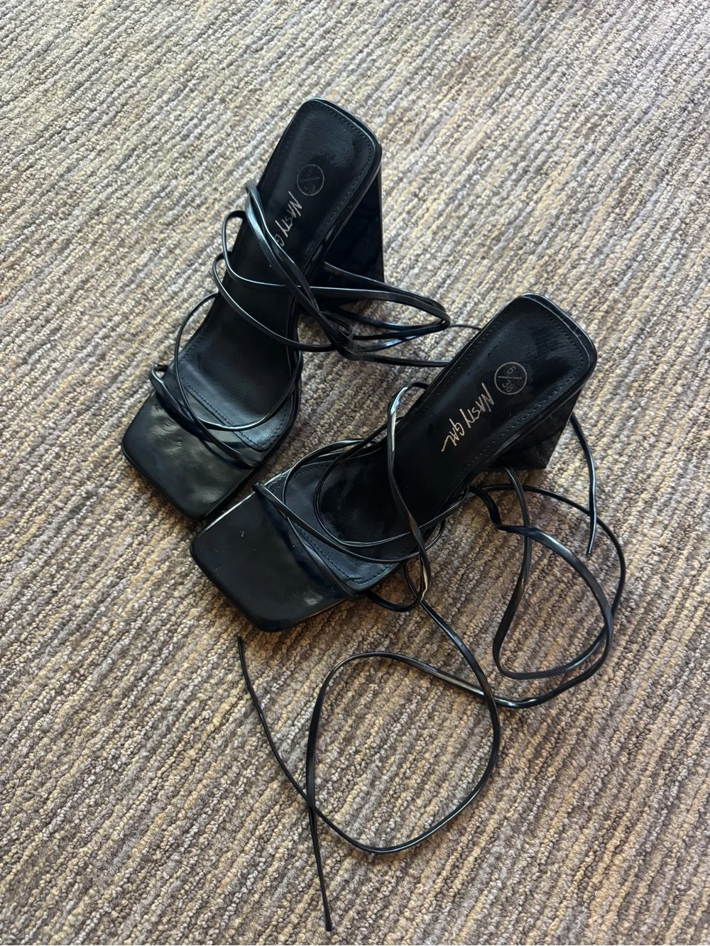 Nasty Gal Black Lace-Up Strappy Block Heel Sandals